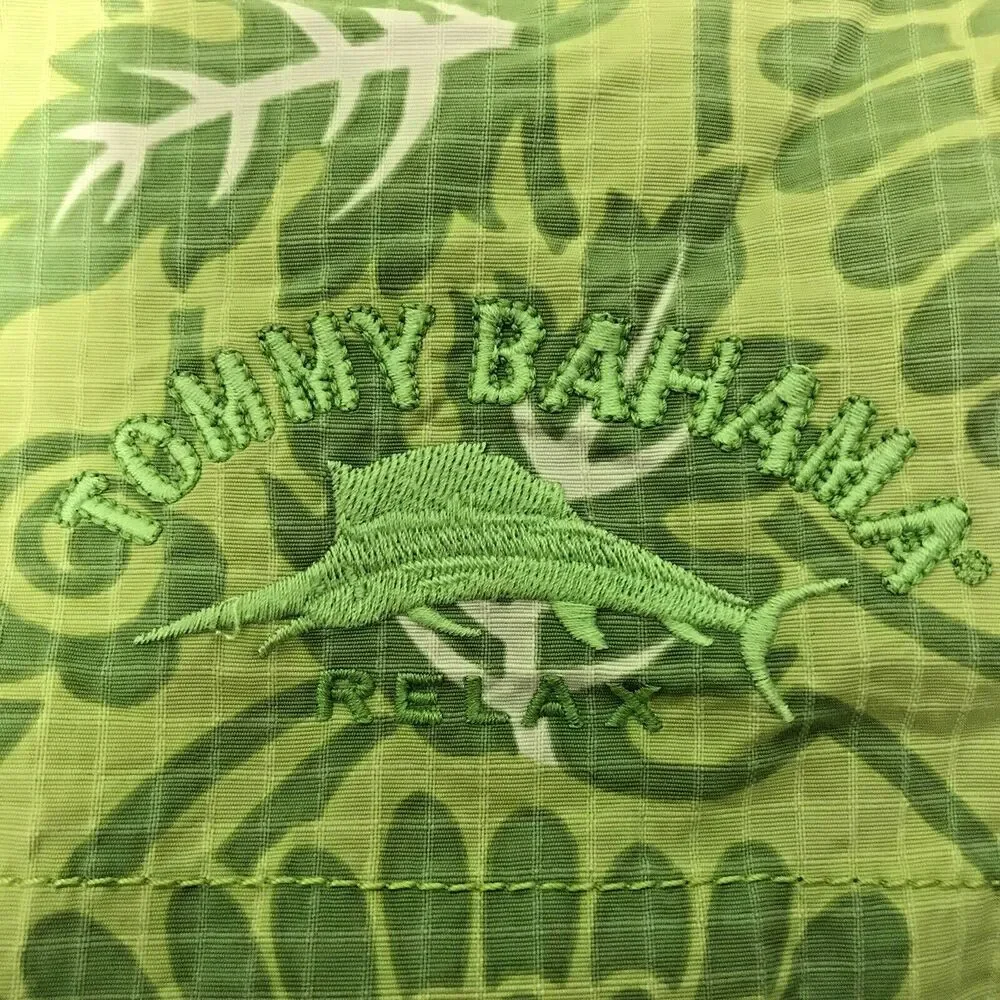 Tommy Bahama Men's L Nylon Swim Trunks Mesh Lined Lime Green Floral Marlin Logo
